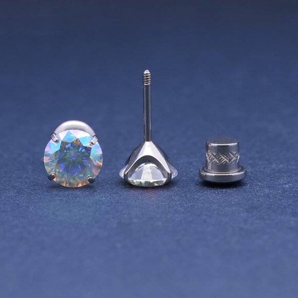 Aurora Borealis hypoallergenic titanium stud earrings with cubic zirconia, screw - Picture 4 of 6